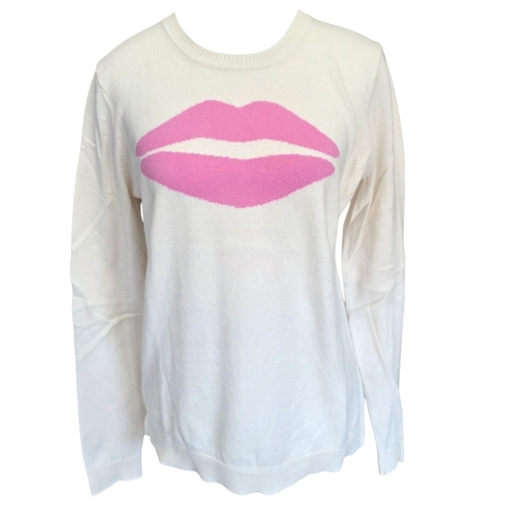 525 America Sallie Intarsia Pullover Sweater Pink Lips Size Small